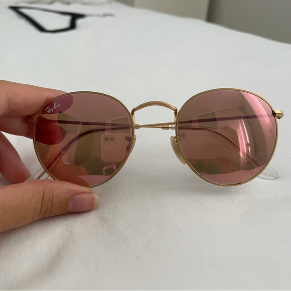 Ray Ban - Round Metal Gold/Pink Mirror Oval Women Sunglasses - 50mm - Picture 4 of 6
